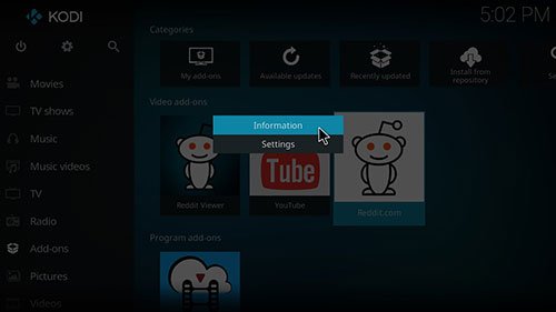 désinstaller Kodi Addons